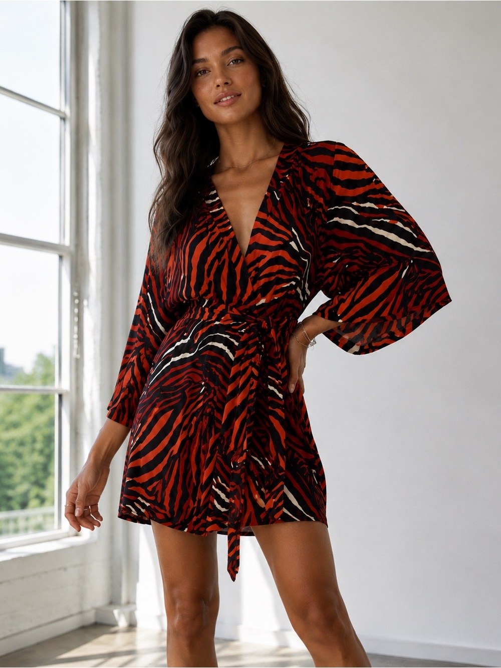 ❤️ Banana Republic Issa London Zebra Kimono Wrap Dress 12 NWOT Large
